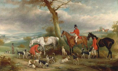 Thomas Wilkinson, M.F.H., met de Hurworth Foxhounds door John E. Ferneley